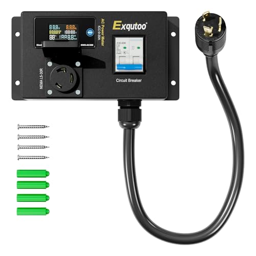 Exqutoo AC Power Meter, L6-30P to L5-30R LCD Digital Real-Time Display, 30A