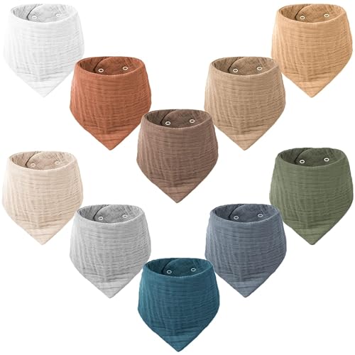 Image of Konssy Muslin Baby Bibs 10 Pack Baby Bandana Drool Bibs 100% Cotton for Unisex Boys Girls