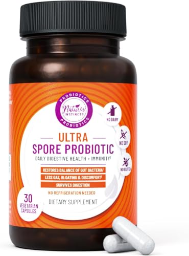 Natures Instincts Ultra Spore Probiotic with Live Strains | Daily Soil Based Probiotic for Digestive Support & Gut Health | Soy-Free Dairy-Free Gluten-Free Non-Refrigerated Probiotics 30 Capsules