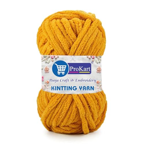Image of ProKart Premium Blankie Wool, Plush & Cuddly, Chenille Yarn Supersoft Hand Knitting Wool Ball | Blanket Thick /Mottu Yarn Ball Suitable for Hand Knitting and Crocheting for Baby, Adult, Sweaters, caps, Throws, Home Furnishing, Scarves, Blankets (Yellow Mango, 100gms x 4 Pack)