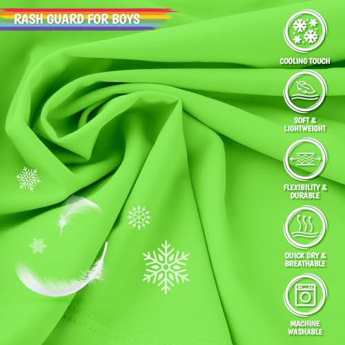 Boys Swim Shirts Short Sleeve Rash Guard Sun Protection UV SPF T Shirts Rashguard Swimwear Fishing Water Beach Tee Lightweight for Toddler Youth Kids Neon Green 5T4