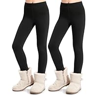 KEREDA Girls Fleece Lined Leggings Thermal Leggings Kids Warme Winter Pants Trousers 9-10 Years Pack of 2 Black/Black