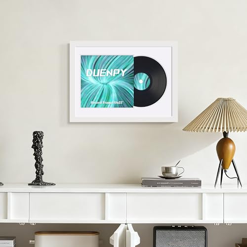 Image of DUENPY 16x22 Vinyl Frame For 12.5x12.5 Cover White Mat White | Displays 12.5x12.5 Album Cover Art, Supports Wall Mounting For Home Music-Themed Wall Decor.