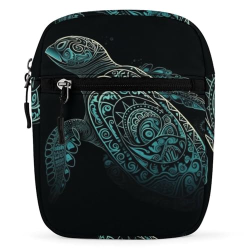 Personalized Small Crossbody Bag Water Resistant Messenger Bags Mini Glowing Green Sea Turtle Printing SlingBag For Men Women