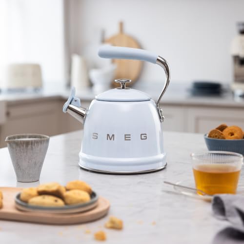 Image of SMEG Stovetop Whistling Kettle - 50s Retro Style, 2.3 Liter (10 Cup / 2.4 Quart) Stainless Steel Tea Kettle with Iconic Design & Whistle - Premium Kitchen Statement Piece (New Pastel Blue)