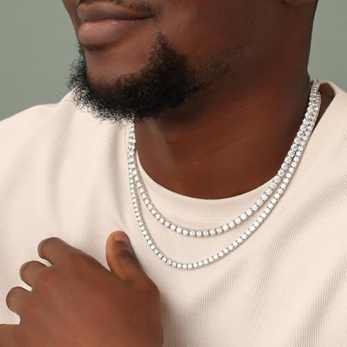 SAVEARTH DIAMONDS Round Lab Created Moissanite 2MM to 6MM Width Tennis Chain Necklace For Men Women In 14K Gold Plated 925 Sterling Silver VVS1 Clarity 550 CT To 7870 CT 15 To