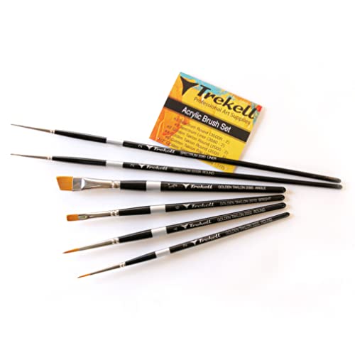 Trekell Synthetic Acrylic Paint Brushes Set - Paint Brushes For Acrylic Painting - Professional Detail - Round & Fine Tip Paint Brush - Acrylic Paint Brush Set (6, 10 & 6 In. Handles) #TOP7