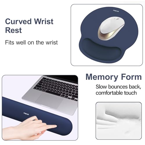 Image of MOSISO Wrist Rest Support for Mouse Pad&Keyboard Set, Circle Curved Ergonomic Mousepad&Coaster Non-Slip Base Home /Office Pain Relief&Easy Typing Pad with Soft Cloth&Raised Memory Foam, Navy Blue