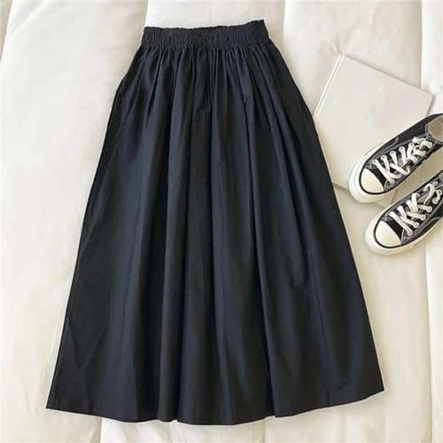 Women Skirts Female Vintage Solid Elastic High Waist Casual Maxi Skirts Long A-Line Skirts4