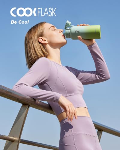 Image of Coolflask 40 oz Water Bottle Insulated with Straw & 3 Leakproof Lids