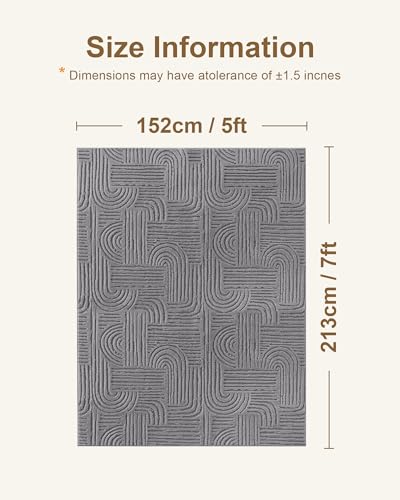 Tapis de salon lavable gris uni Carvapet 152x213 cm antidérapant - 3