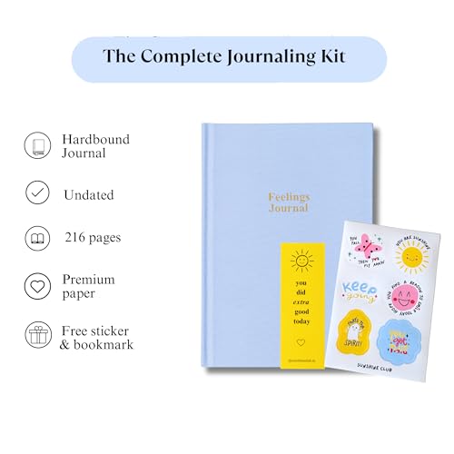 Image of Feelings Journal Guided Journaling Kit | 4 Month Undated Wellness Journal | Guided Prompts for Self-Love, Build Confidence & Mindful Growth | Free Stickers & Bookmark | Blue & Pink Colour (Pack of 2)