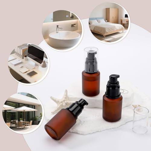 Image of Segbeauty 1oz Frosted Glass Pump Bottle Dispenser Refillable, Pack of 3 Red Empty Small Lotion Bottle Travel Size Makeup Pump Dispensers, 30ml Leak Proof Glass Travel Bottles for Toiletries