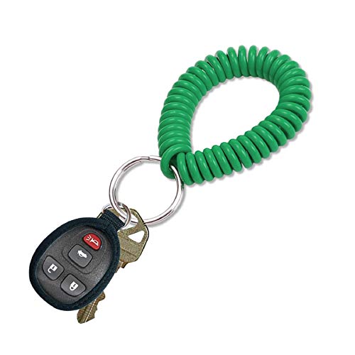 Image of Lucky Line 2 inch Diameter Spiral Wrist Coil with Steel Key Ring, Flexible Wrist Band Key Chain Bracelet, Stretches to 12 inch, Green 10 PK (41040)
