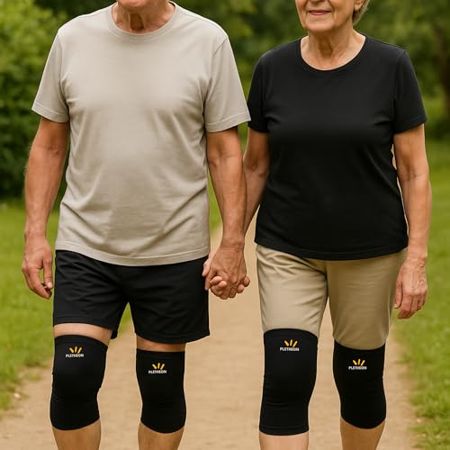 Image of PLETHEON Knee Cap for Pain Relief Men & Women | Compression Knee Support for Gym, Sports & Running | Anti-Slip, Breathable & Sweat-Free Knee Brace for Joint Pain & Injury Recovery (BLACK, LARGE)