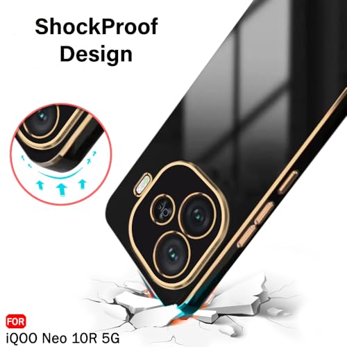 Image of TheGiftKart Luxurious Golden-Plated Back Cover Case Compatible with iQOO Neo 10R 5G | Raised Lips for Camera & Screen Protection | Shockproof Design | Stylish Back Cover for iQOO Neo 10R (TPU, Black)