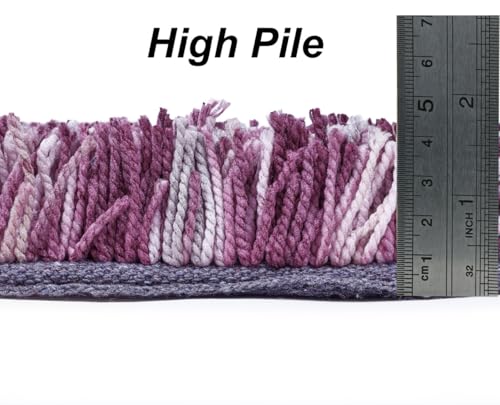 Image of FIASCO Tie Dye Shaggy Carpet Bedside Runner | 2 Inch Pile Height Back in Canvas for Bedroom, Kids Room, Guest Room Microfiber Soft Plush Fluffy Shaggy Carpet | 1.5x4 Feet Purple Ivory Mix