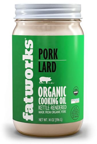 Fatworks, Certified Organic Pork Lard, NON-GMO, USDA 100% Organic for Keto, Paleo Everyday Cooking and Frying, Whole30 Approved, No Preservatives 14 OZ glass jar