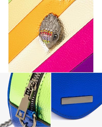 Image of Rejolly Rainbow Stripe Heart Shaped Purse for Women Crossbody Bag Metallic PU Leather Shoulder Bag