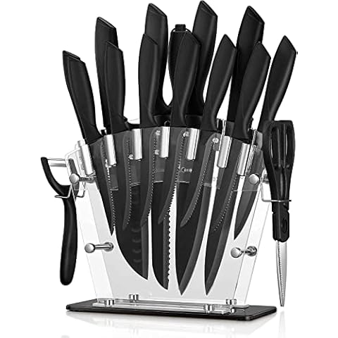 WAU!!! Küchenmesser-Set, 16-teiliges Küchenmesser-Set, Edelstahl, Küchenmesser-Set, rostfrei und korrosionsbeständig, professionelles Küchenmesser mit Acryl-Halterung Cover