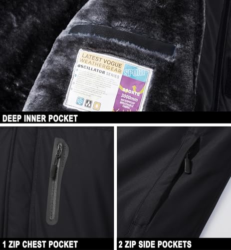 MAGCOMSEN Winterjacken Herren Warm Softshelljacke Winddicht Wasserdicht Skijacke Herren Fleece Gefüttert Winterparka mit Multi Taschen Atmungsaktiv Snowboardjacke Schwarz L