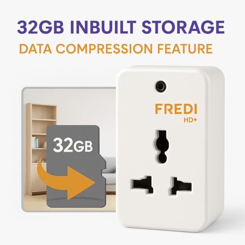 Image of FREDI HD PLUS WiFi Plug Camera 1080P HD Indoor Security Camera | 32GB Inbuilt Storage | Live View on Mobile & PC| Motion Detection | Loop Recording | 24x7 AC Powered | Home Office Shop Monitoring