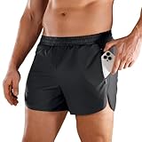 Niksa Men’s Running Shorts 3' Workout Athletic Shorts with Zipper Pockets Lightweight Quick Dry Gym Shorts Black