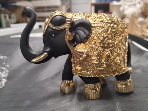 Image of I-Mytra Gold Plated Black Elephant Idols for Home Temple, Hatti Idol for Pooja Room, Elephant Statue for Gifting, Good Luck and Prosperity Showpiece