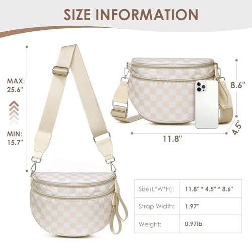 DIOMO Bum Bags for Women, RFID Checkered Crossbody Bags with Silver Zipper, Nylon Plus Size Fanny Packs Travel Purse3