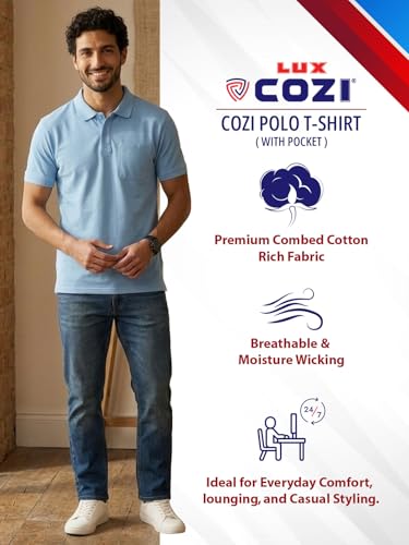 Image of Lux Cozi Men's T-Shirt with Chest Pocket | Polo T-Shirt for Man | Plain Casual Stylish | Half Sleeve| Cotton Blend Collar Polo T-Shirts for Men