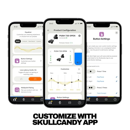 Image of Skullcandy Push 720 Open Wireless Open-Ear Bluetooth Earbuds, Headphones, Waterproof, Clip-On Lightweight Design, 30 Hours Battery, Wireless Charging Pouch, Microphone for iPhone Android - Cement