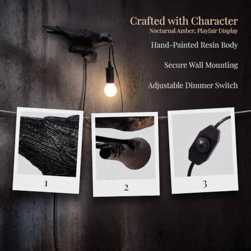 OVANUS Crow Wall Lamp Gothic Raven Light Dimmable E12 Bulb Dark Academia - image 3