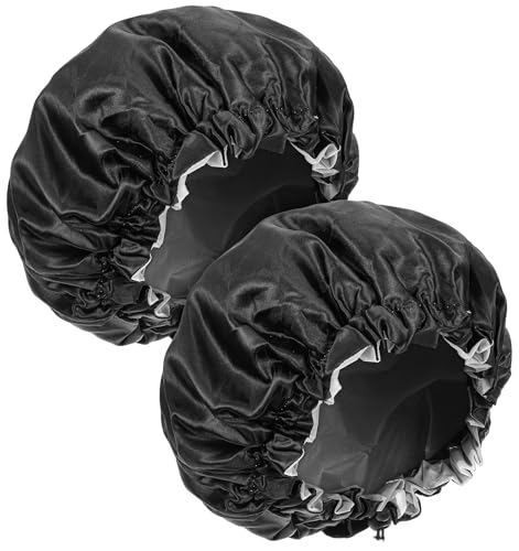 2 Pack Shower Cap Men, Black Bonnet for Men, Double Layer Satin Waterproof Hair Bonnet with...