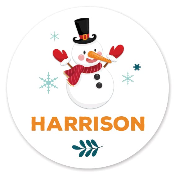 Personalised Christmas Name Stickers - Christmas Labels for Gift Wrapping Presents (Snowman, 45mm (24 Per Sheet))