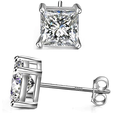Square Stud Earrings 18k Gold Plated 925 Sterling Silver 4 Prong Square Cubic Zirconia Ear Stud for Women Men Girl Cover