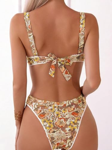 Women's Floral Printed Bathing Suit High Waisted Knot Swimsuit Bikini Set2