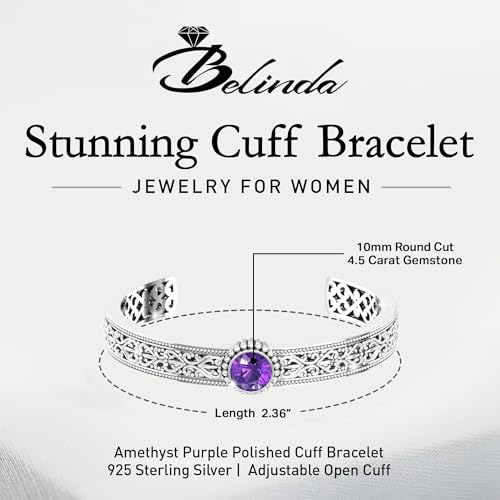 Cuff Bracelet for Womens Retro Gemstone Bracelet Adjustable 925 Sterling Silver Boho Chic Bangle Vintage Balinese Gypsy Wrist Fine Bracelet Jewelry, 4.5 Carat2