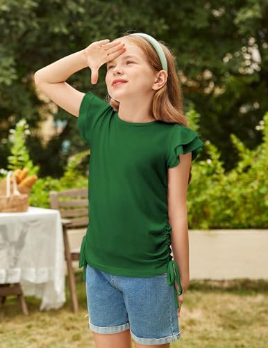 Image of Arshiner Girls T Shirts Ruffle Short Sleeve Ruched Knot Side Tunic Blouse Summer Tee Tops