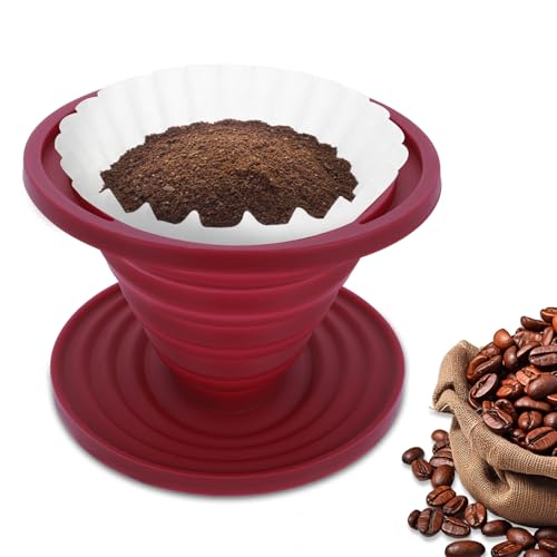 Image of Coffee Dripper, Collapsible Silicone Coffee Dripper Foldable Travel Pour Over Maker Reusable Filter Camping makers for Backpacking Camping Travel Home Office