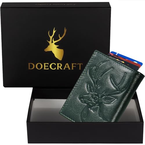 Image of Men's Genuine Leather RFID Wallet | Premium Slim Red Wallet for Men with Deer 3D Print | 8 Card Slots Secure and Durable Design | Casual Stylish | Formal & Gifting Use, Silver (Green)
