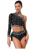 Linjinx Womens Ballet Dance Rhinestone Outfit with Feather Briefs Ice Skating Lyrical Dancewear Costume Black Small