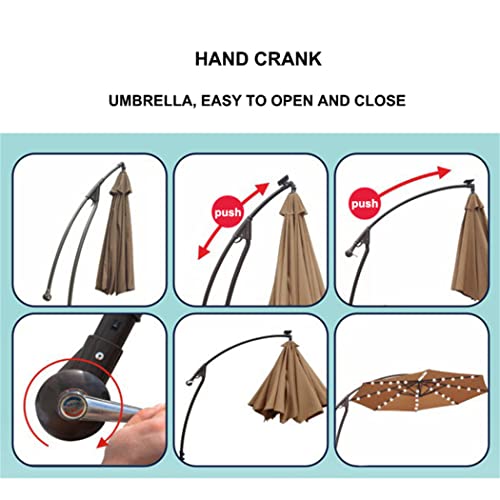 Zjdu 9 Ft Led Lighting Offset Patio Umbrella, Aluminium Garden Umbrella,Market Outdoor Solar Light Hanging Deck Umbrella, For Pool, Yard, Garden,Wine Red #TOP6