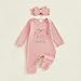 Lehoso Newborn Baby Girl Clothes Long Sleeve Crew Neck Letter Embroidery One Piece Romper Jumpsuit Infant Fall Winter Outfit (Dusty Pink, 6-12 Months)