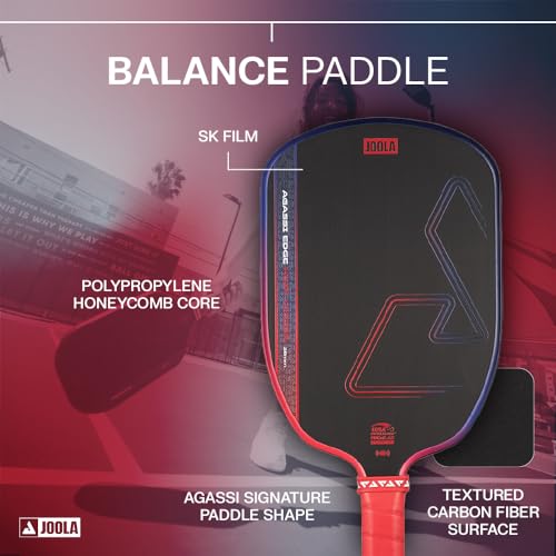 Image of JOOLA Agassi Heat Vision 16mm Pickleball Paddle - New Shape w /Extended Sweet Spot - Textured Carbon Fiber Surface for Spin - SK Film for Less Vibration - USAP Approved - NFC Chip Enabled
