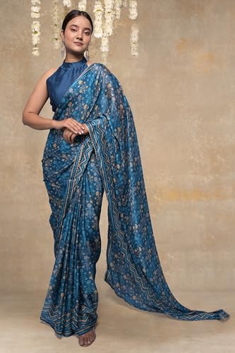 Image of MIRCHI FASHION Women Saree Floral Print Chiffon | Lightweight Festive Occasion Sari for Farewell and Functions with Unstitched Blouse Piece