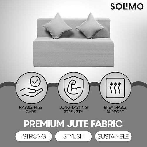 Image of Amazon Brand - Solimo 2 Seater 4 * 6 Jute Fabric Washable Cover Sofa Cum Bed with 2 Cushion 2 Seater Double Foam Fold Out Sofa Cum Bed (Finish Color - Light Grey Delivery Condition - Pre-Assembled)