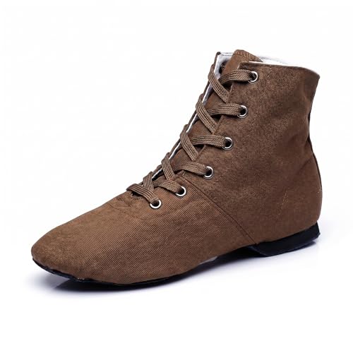 Image of MSMAX Womens Jazz Dance Boots Lace Up High Top Character Shoes for Women - Split Sole Ankle Boots for Jazz, Theater, Stage Performance & Costume