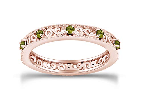 Stackable Ring for Women, 14K Gold Over 925 Sterling Silver with Round Cut Simulated Peridot, Dainty Band Ring Jewelry Gift for Her (Band width 3.5mm)2
