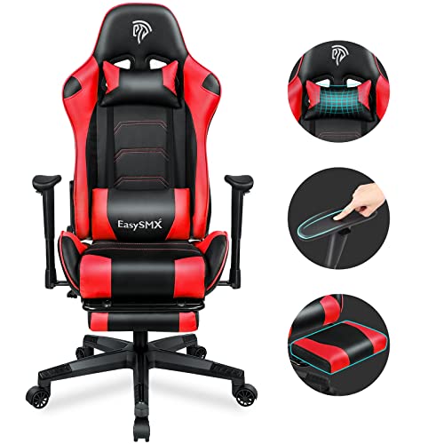 EasySMX Gaming Chairs Ergonomic Computer Gamer Chair with Foot Rest High Back Video Game Chairs for Adults PU Leather Headrest and Lumbar Support Racing Style Red Gaming Chair