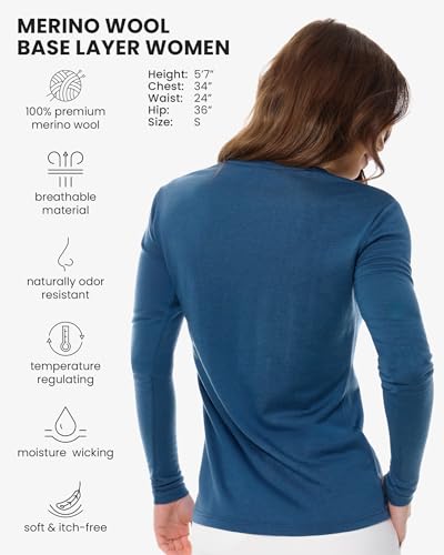 Image of Merino Wool Base Layer Women - 100% Merino Wool Shirt Women Thermal Underwear Long Sleeve T-Shirt for Hiking